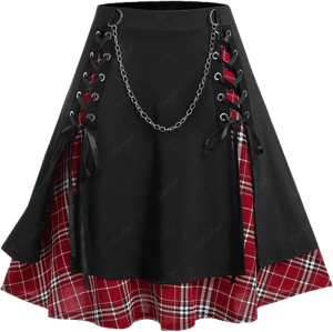 Gothic Lace Up Plaid A-Line Skirt