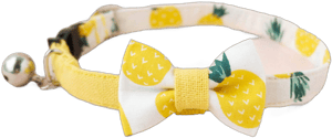 Fruity Bow Tie Cat Collar Set - &quot;Pineapples - Yellow&quot; - Summer Cat Collar / Breakaway / two-tone , Unisex Cat / Cat,Kitten,Small Dog Size