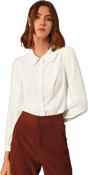 Allegra K Women's Peter Pan Collar Bow Tie Neck Puff Long Sleeve Workwear