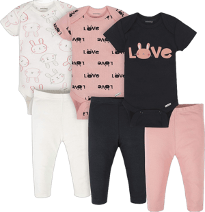 Onesies Brand Unisex Baby 3 Outfit Bundle Mix Match Newborn to 12m Pants Set 3 Onesies 3 Pants Outfit Bundle Mix N Match Newborn to 12m Pink Bunny Print 6-9 Months