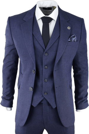 men TruClothing Navy-Blue Herringbone Tweed 3 Piece Suit