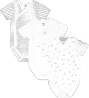 Stellou & friends Unisex Crossbody Side Snap Onesies - Cotton Bodysuit - 3-Pack Grey Dogs & Stripes 18-24 Months