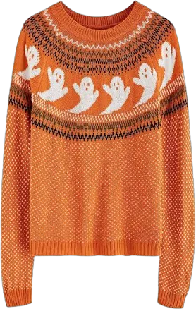 CHICWISH Women's Black/Army Green/Orange Cute Ghost Long Sleeves Halloween Knit Sweater Pullover