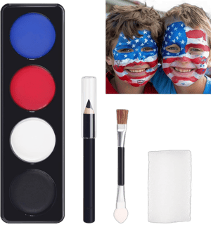 Black White Red Blue Face Body Paint kit, Professional Face Painting with Eyebrow Pencil Brush Sponge for Art Theater Halloween Party Cosplay Clown Sfx Makeup for Women Adults, Non-Toxic