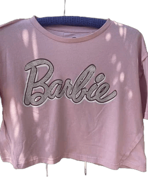 Barbie Core Tee Pink Crop Top Sequin Barbie Women's Lg Cotton Blend