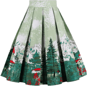 Vintage Pleated Floral A-Line Midi Skirt with Pockets