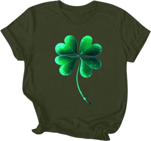 Green Shamrock Heart Shirts Ireland Pride Tshirts St Patricks Irish Graphic Tees Tops Costumes for Womens Teen Girls C-army Green Medium