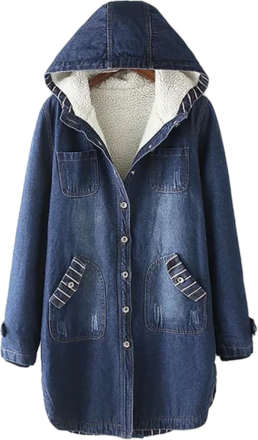 Meichang Women's Fleece Lined Denim Jacket Oversized Winter Jean Jacket Hooded Long Sleeve Trucker Jacket Coat Loose Fit Coats