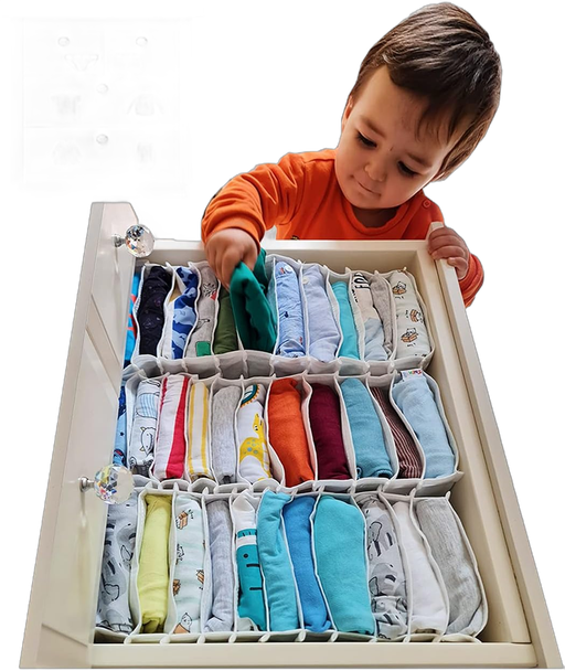 Drawer Organizer Baby Clothes, Drawer Dividers Organizers Clothes Storage Box for Baby Onesie, Underwear, Socks, Shirts, Accordion Drawer Organizer, Breathable Fabric (Set of 3)