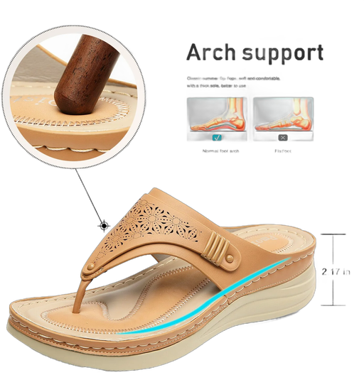 Pmoiste Women's Flip Flops Summer Platform Sandals Comfortable Arch Support T-strap Casual Wedge Shoes Beige 10