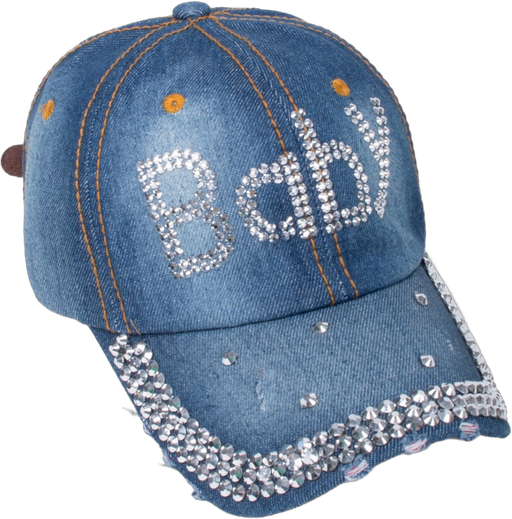 Women's Blue 100% Cotton Denim Baseball Bling Studs Baby Cap