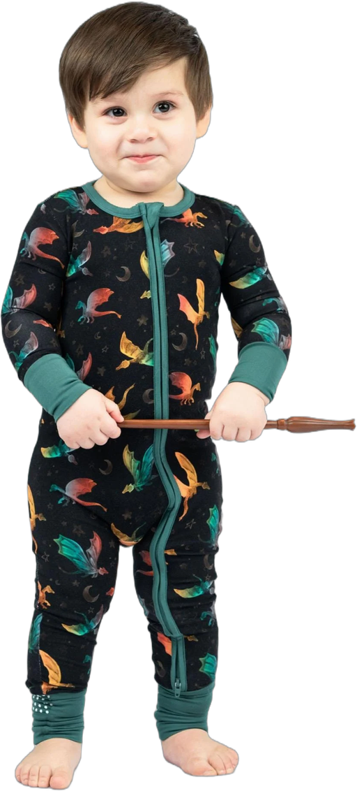 Dreamy Dragon Bamboo Zip-Up Baby Pajamas – Soft One-Piece for Babies & Toddlers, Dual Zipper, Fold-Over Feet, Organic and Hypoallergenic PJs