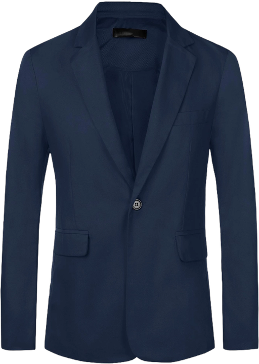 Lars Amadeus Men's One Button Notched Lapel Solid Color Business Blazer Navy Blue Small