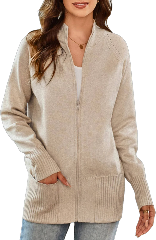 Grace Karin Women's Lightweight Knit Long Sleeve Zip Up Cardigan with Pockets