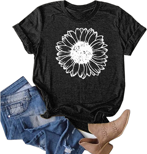 Fulijie Women’s Sunflower T Shirt Cute Flower Graphic Print Summer Casual Short Sleeve Shirt Holiday Athletic Tee Tops