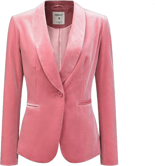 INSPIRE CHIC Women's Office Solid Shawl Collar Jetted Pockets One Button Velvet Blazer Pink Large