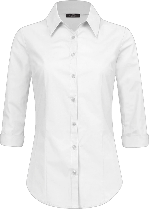 Made by Johnny Women's 3/4 Sleeve Tailored Button Down Shirts M BRIGHT_WHITE