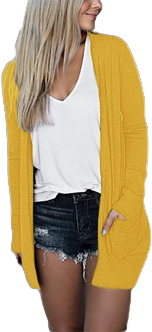 Mmoneyake Cardigans for Women Lightweight Breathable Cardigan Open Front Long Sleeve Cover Up Loose Outwear Solid Soft Blouse X-Large Yellow